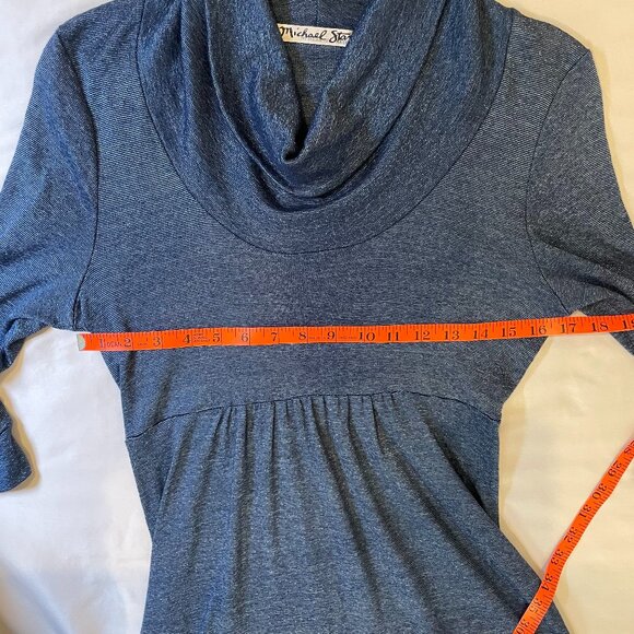 Michael Stars Maternity OS Cowl Neck Dress Blue with Sheen 3/4 Sleeves Fitted - Picture 4 of 10